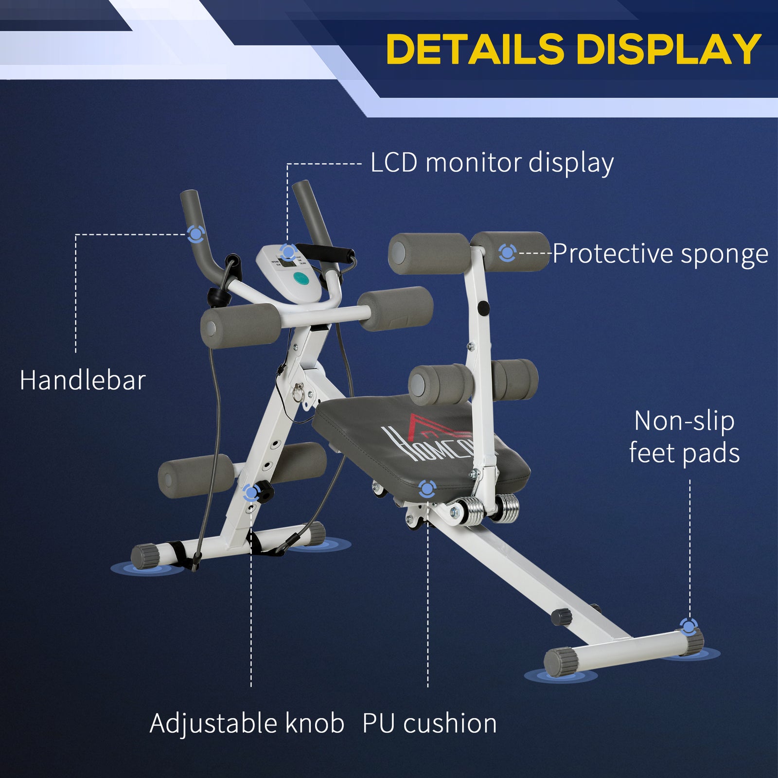 Foldable Abdominal Trainer With Adjustable Steel Frame | White