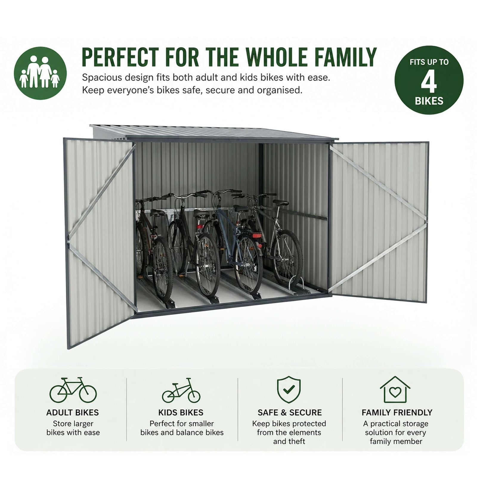 Outdoor Metal Garden Bike Storage Shed Bicycle Storage For Up To 4 Bikes