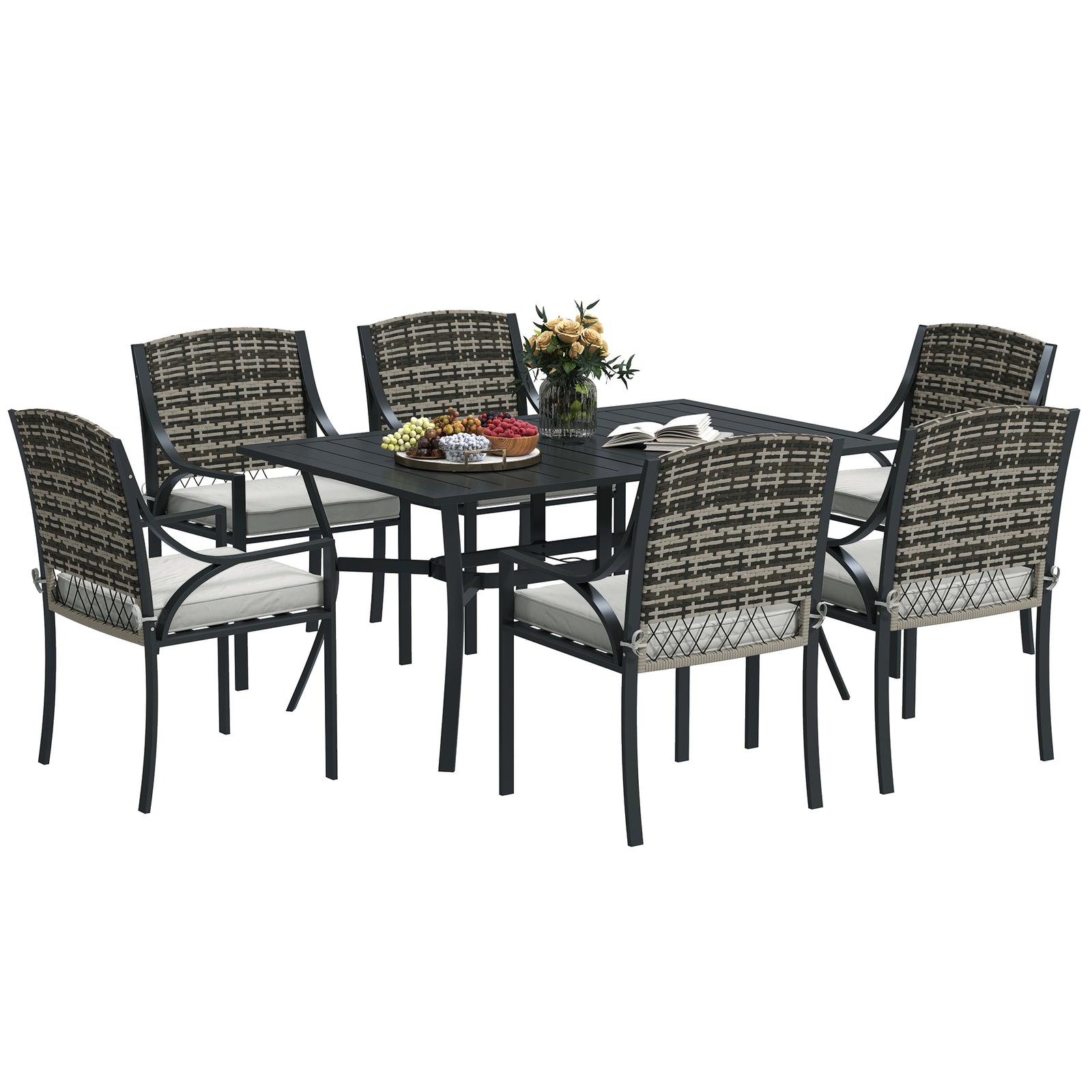 6 Seater Rattan Garden Furniture Set With Cushions