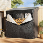 Metal Firewood Log Rack With Waterproof Cover | Large | Black