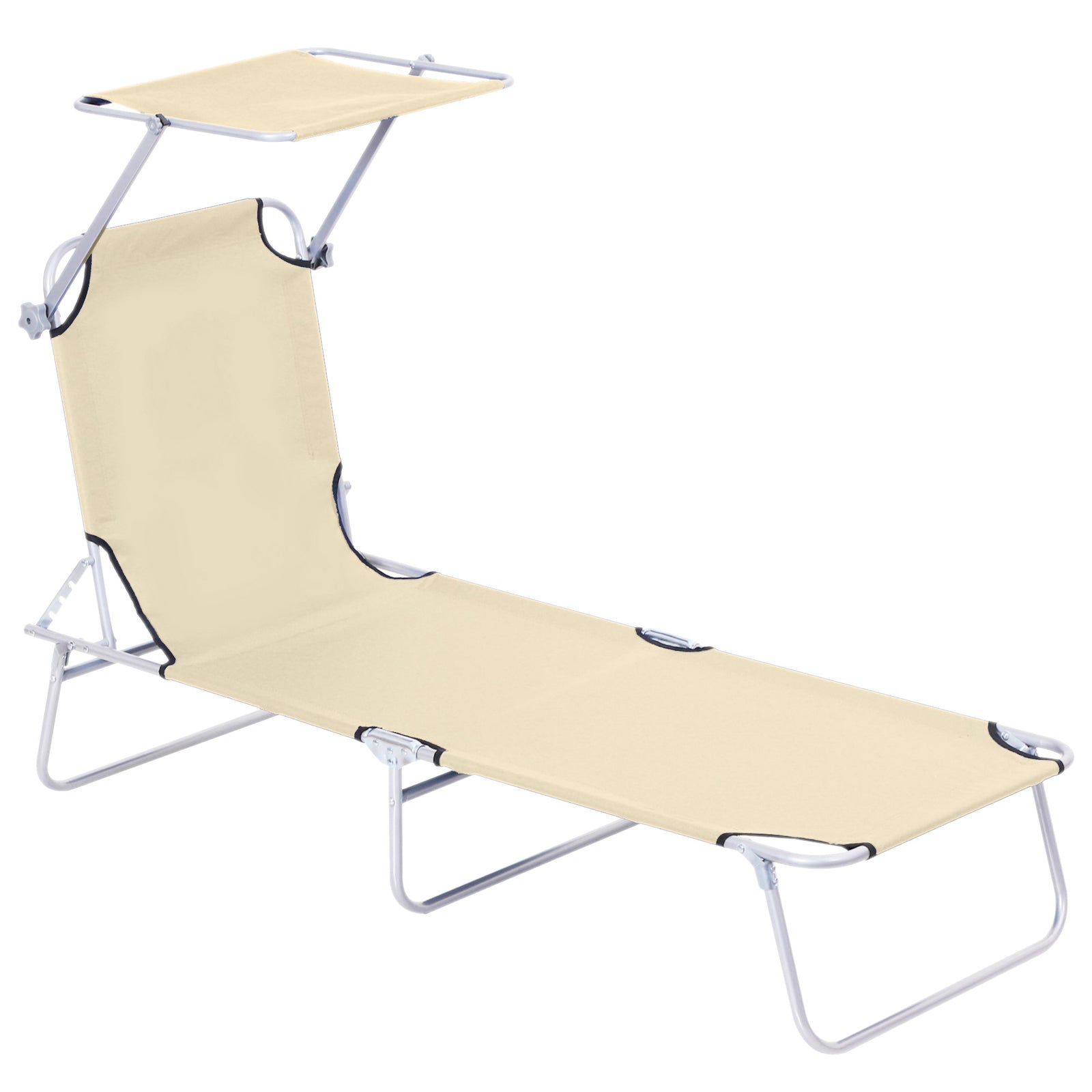 Reclining Sun Lounger Folding Recliner Garden Chair | Set-of-1 | Beige