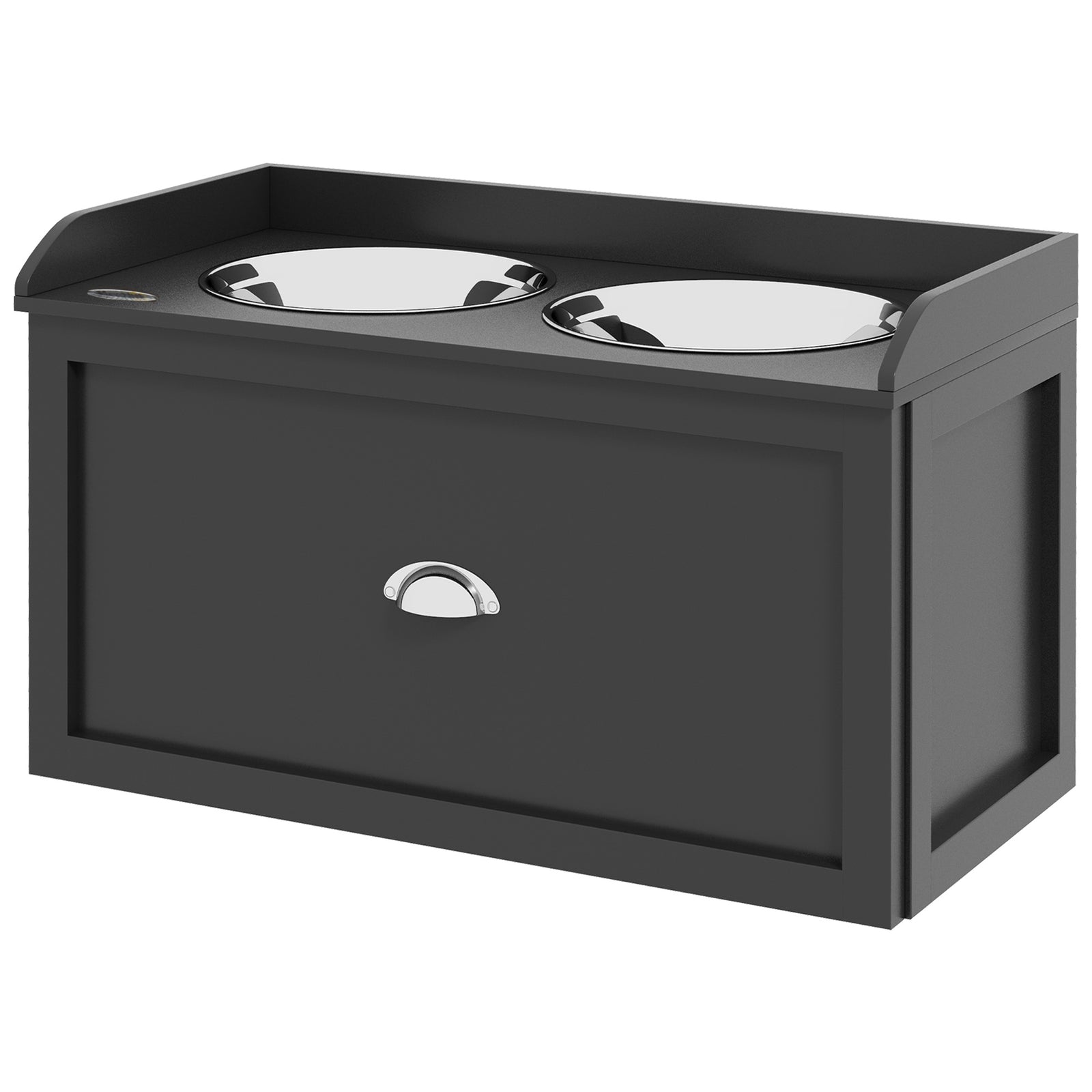 Stainless Steel Raised Dog Bowl W/ 21l Storage Drawer, For Large Dogs | Black