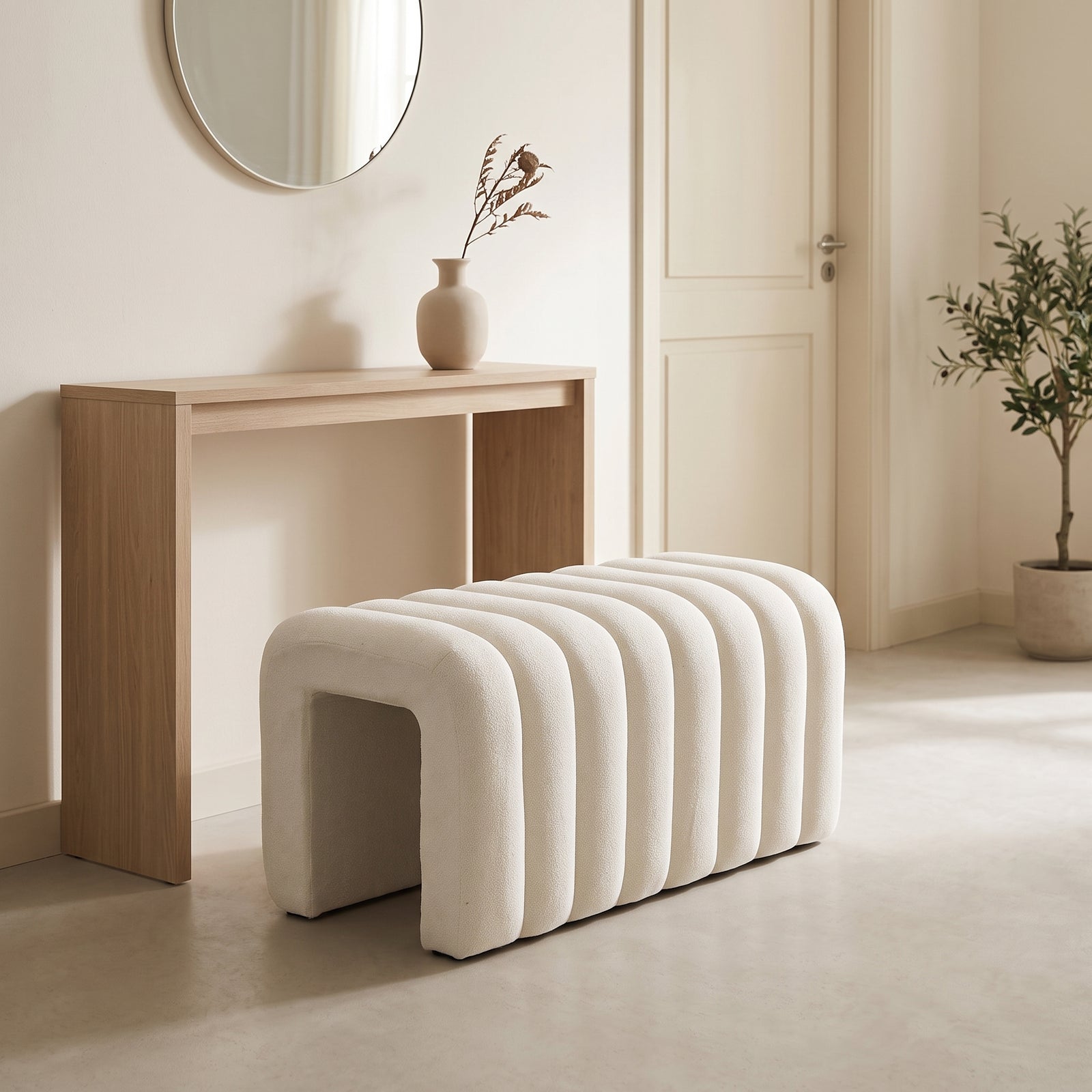 Modern U-shaped Upholstered Footstool Accent Stool | White