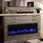 50/60-inch 3-in-1 Electric Fireplace, Wall Mounted / Recessed / Freestanding, Tempered Glass Panel, 12 Flame Colors, 5 Brightness Levels, Timer & Remote Control | Large | Black