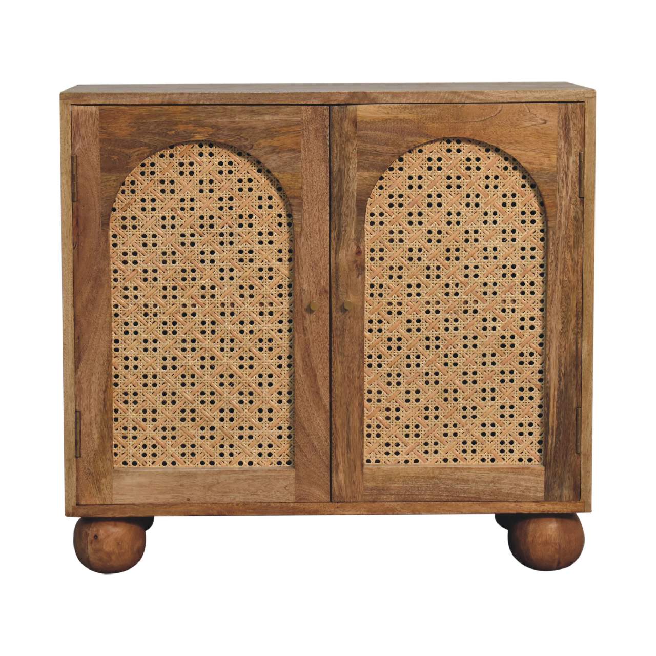 Solid Wood Rattan Ball Cabinet, 2 Doors, Beige