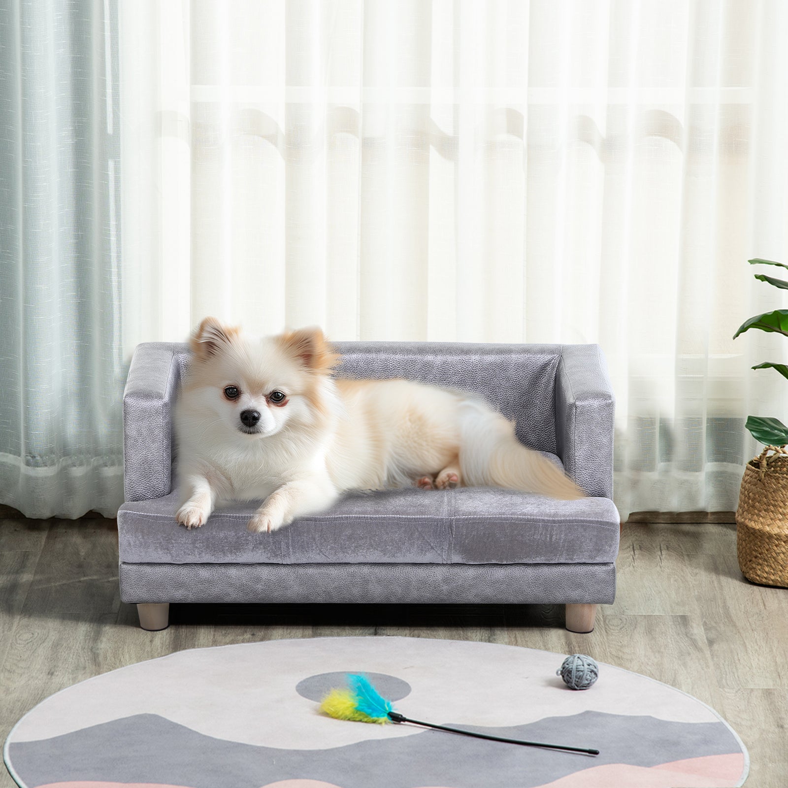 Dog Sofa Pet Lounge Bed W/ Anti-slip Legs For Small-sized Dogs - Grey