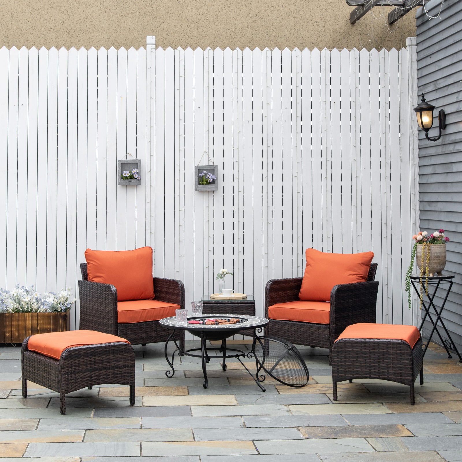 5 Pieces Outdoor Patio Furniture Set Wicker Conversation Set | Brown