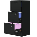 3 Drawer File Cabinet With Lock And Adjustable Hanging Bars | Black