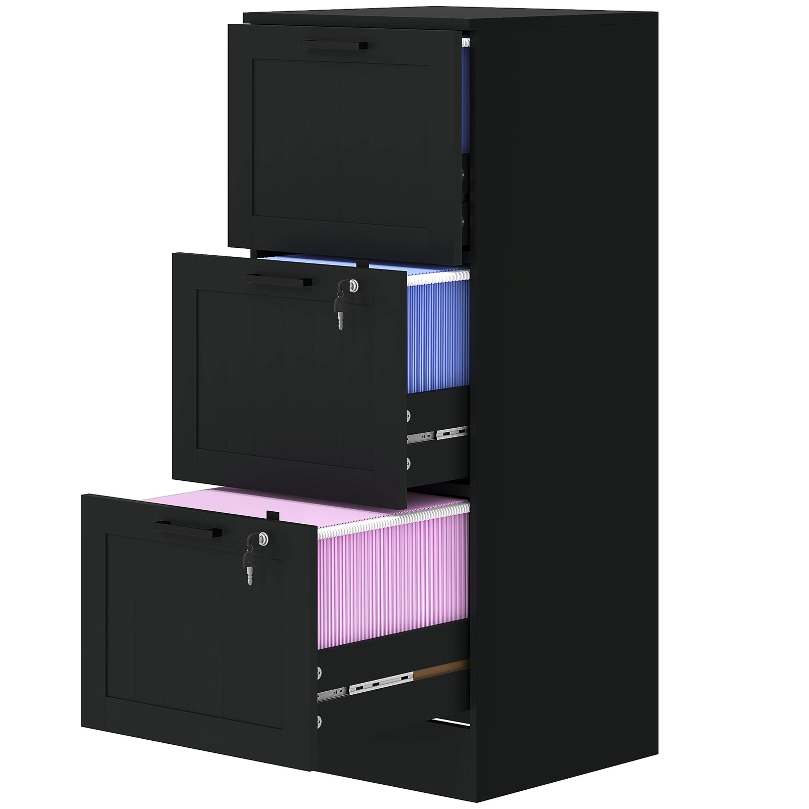 3 Drawer File Cabinet With Lock And Adjustable Hanging Bars | Black