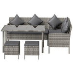 5 Pcs 6 Seater Corner Garden Sofa With Glass Top Table