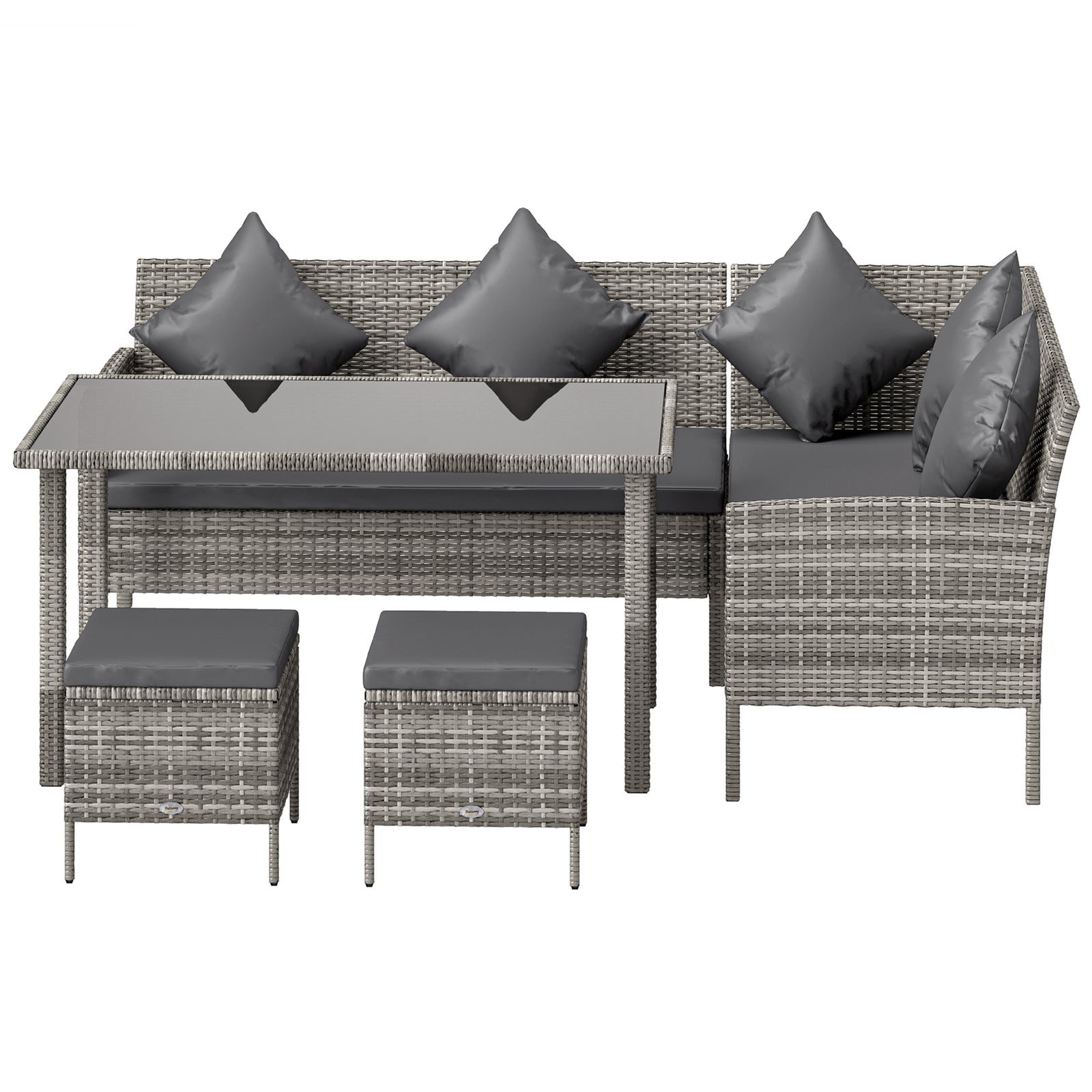5 Pcs 6 Seater Corner Garden Sofa With Glass Top Table