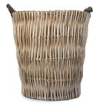 Wicker Tall Grey Round Hessian Lined Log Basket