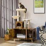 Litter Box Enclosure With Cat Tree Tower, Hammock, Cushion