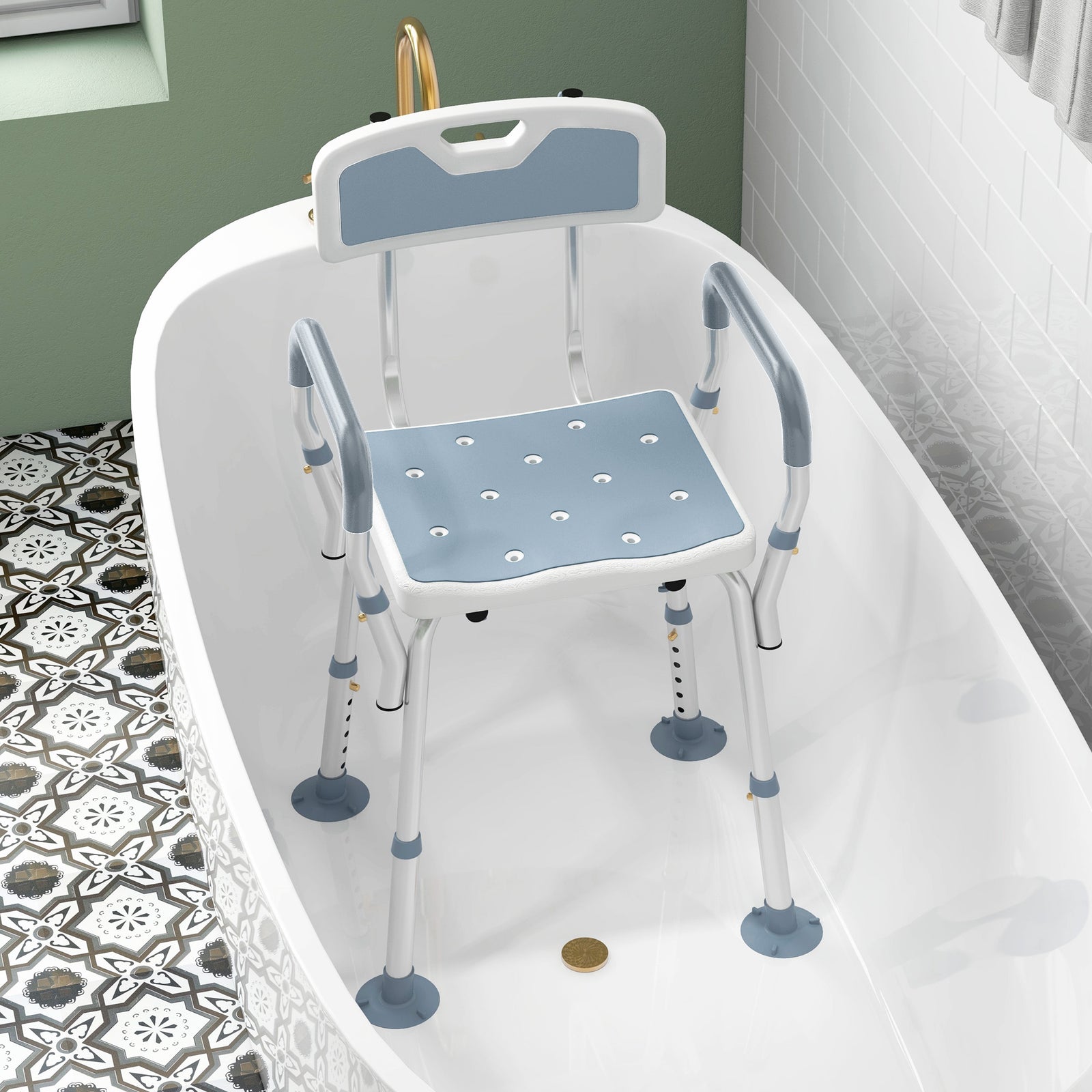 Eva Padded Shower Stool With Back And Arms Foot Pads | One Size | Light Blue