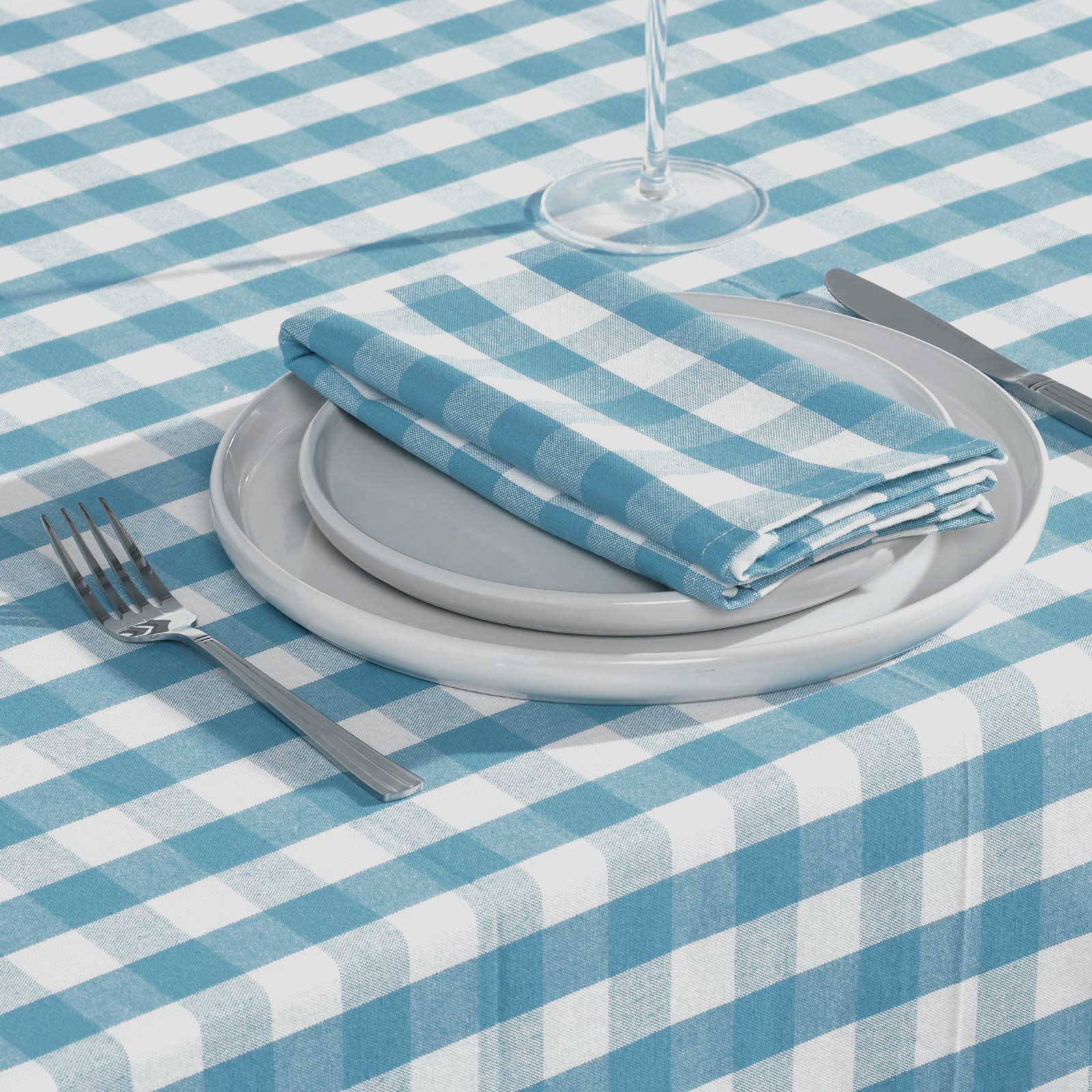 Block Check Cotton Gingham Napkins, Set Of 4 | 45cm x 45cm | Blue