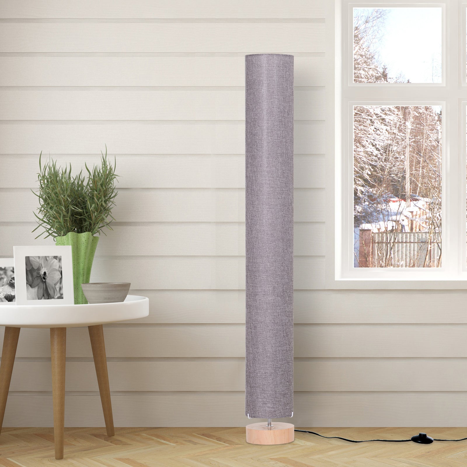 Tall Floor Lamp Lighting With Fabric Shade For Bedroom | One Size | Gray
