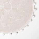 Floral Tufted Round Bathmat With Pom Poms | 60cm | White