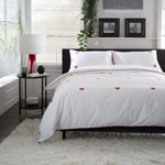 Embroidered Filigree Hearts Duvet Cover Set – 100% Cotton Bedding In White & Red | King | White
