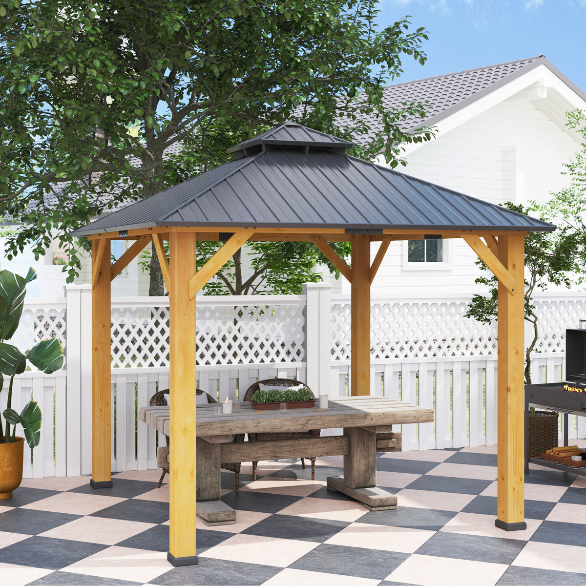 3x(3)m Double-tier Hardtop Gazebo, Outdoor Patio Shelter