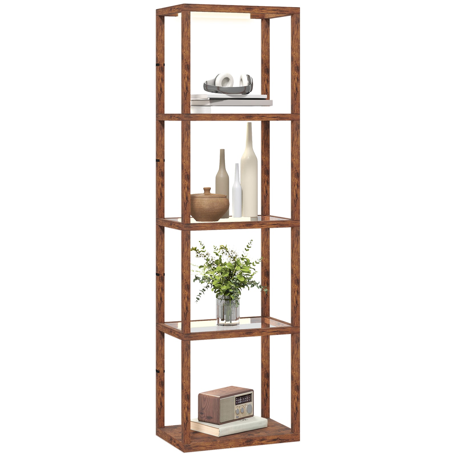 Led Floor Lamp With Glass Shelves, Dimmable Room Lamp | Brown