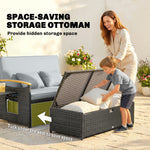 Double Garden Rattan Daybed With Storage Ottoman | Dark Grey