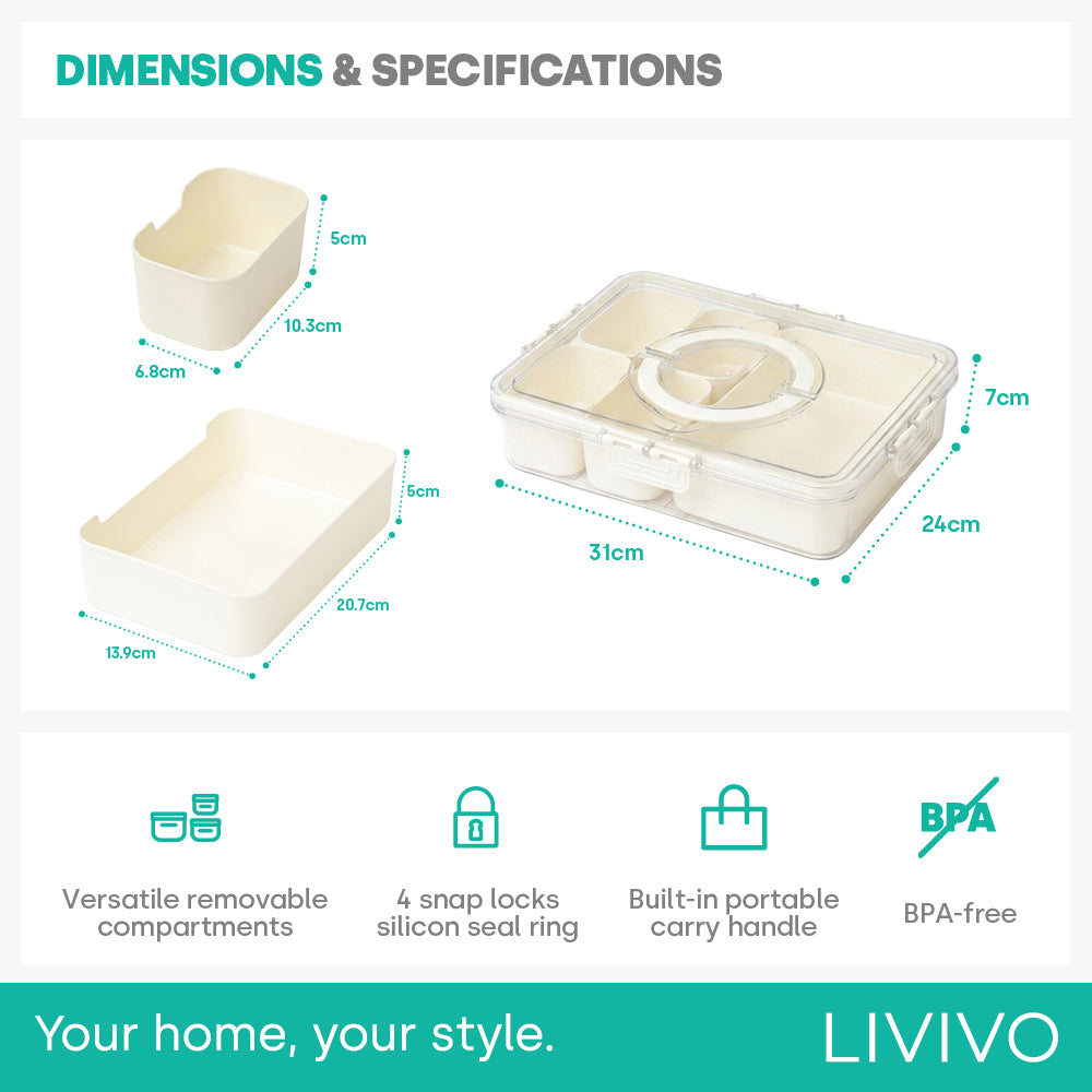 Livivo 5 Compartment Snack Organiser Box Bpa Free Container