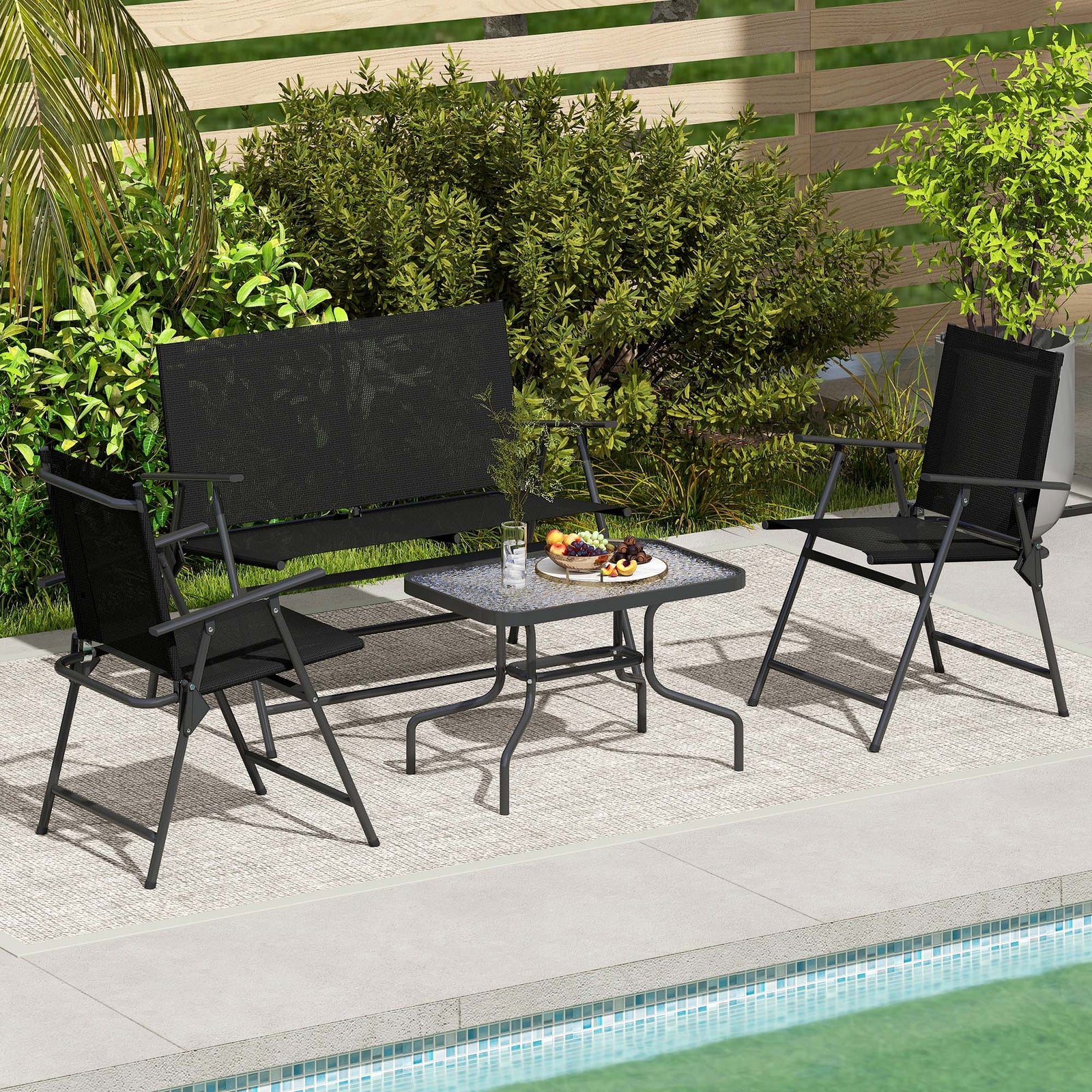 Black 4-piece Patio Set With Mesh Seats