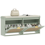 Boho Shoe Bench With Padded Seat And 2 Flip-drawers | Light Green