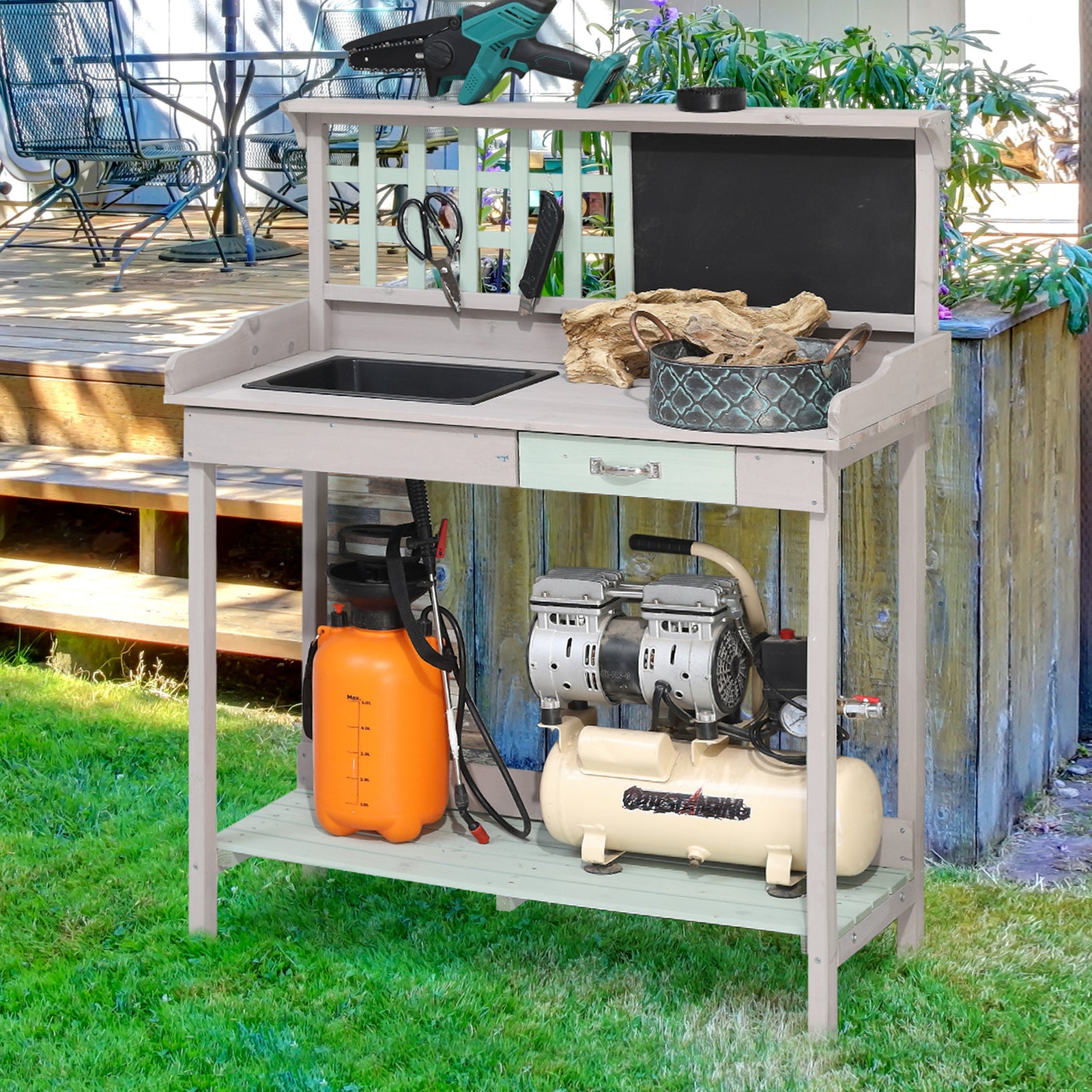 Garden Potting Table, Sink And Blackboard