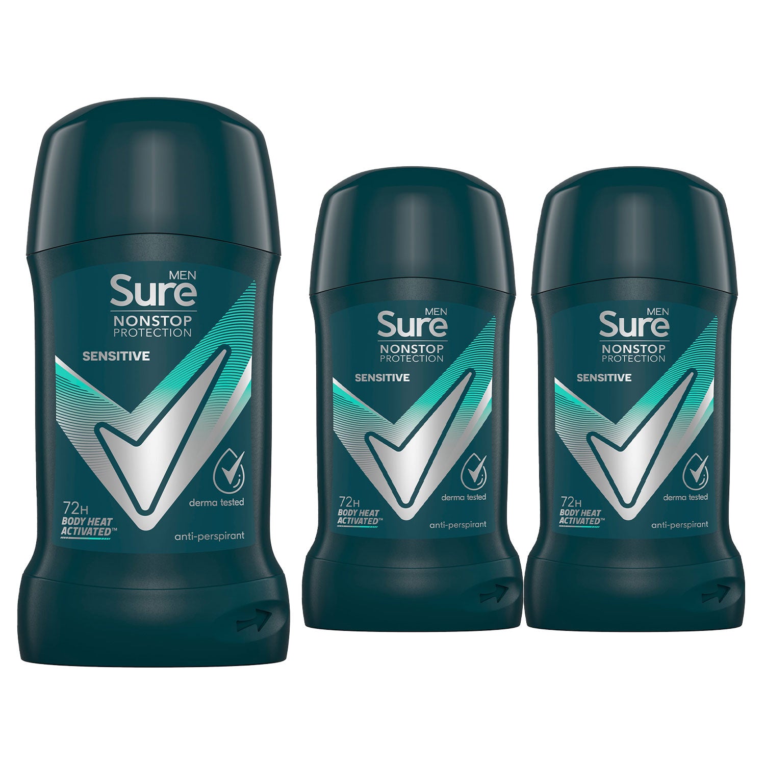 Men Antiperspirant Deodorant Stick Sensitive 72h Nonstop Protection, 3pk, 50ml | 3