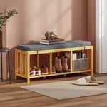 HOMCOM Shoe Rack With Seat, Bamboo Storage Bench, Natural Wood Finish