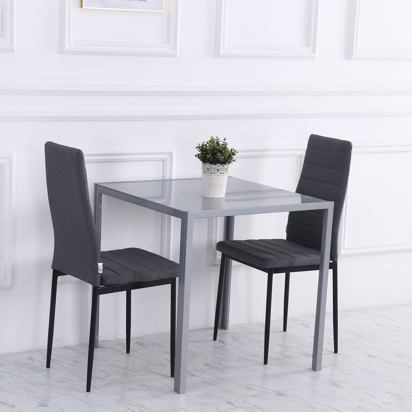 Modern Square Dining Table For 2-4 People With Glass Top