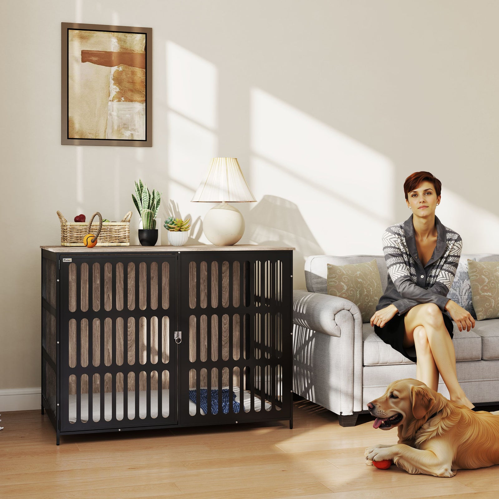 Dog Crate Furniture, 100cm Dog Cage With Anti-chew Resistant Mesh | XL | Brown