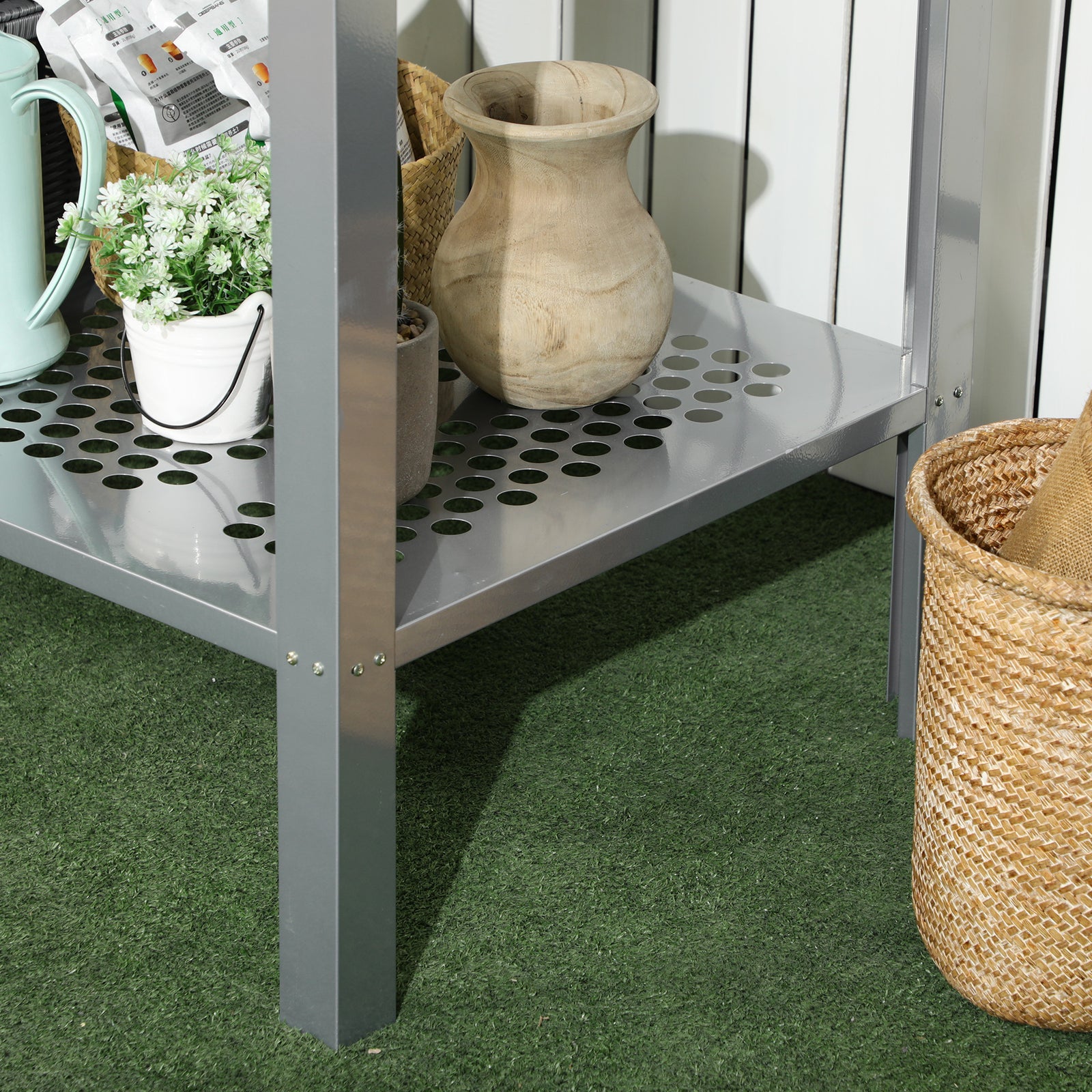 2-tier Plant Stand Storage Organizer Steel Display Shelf