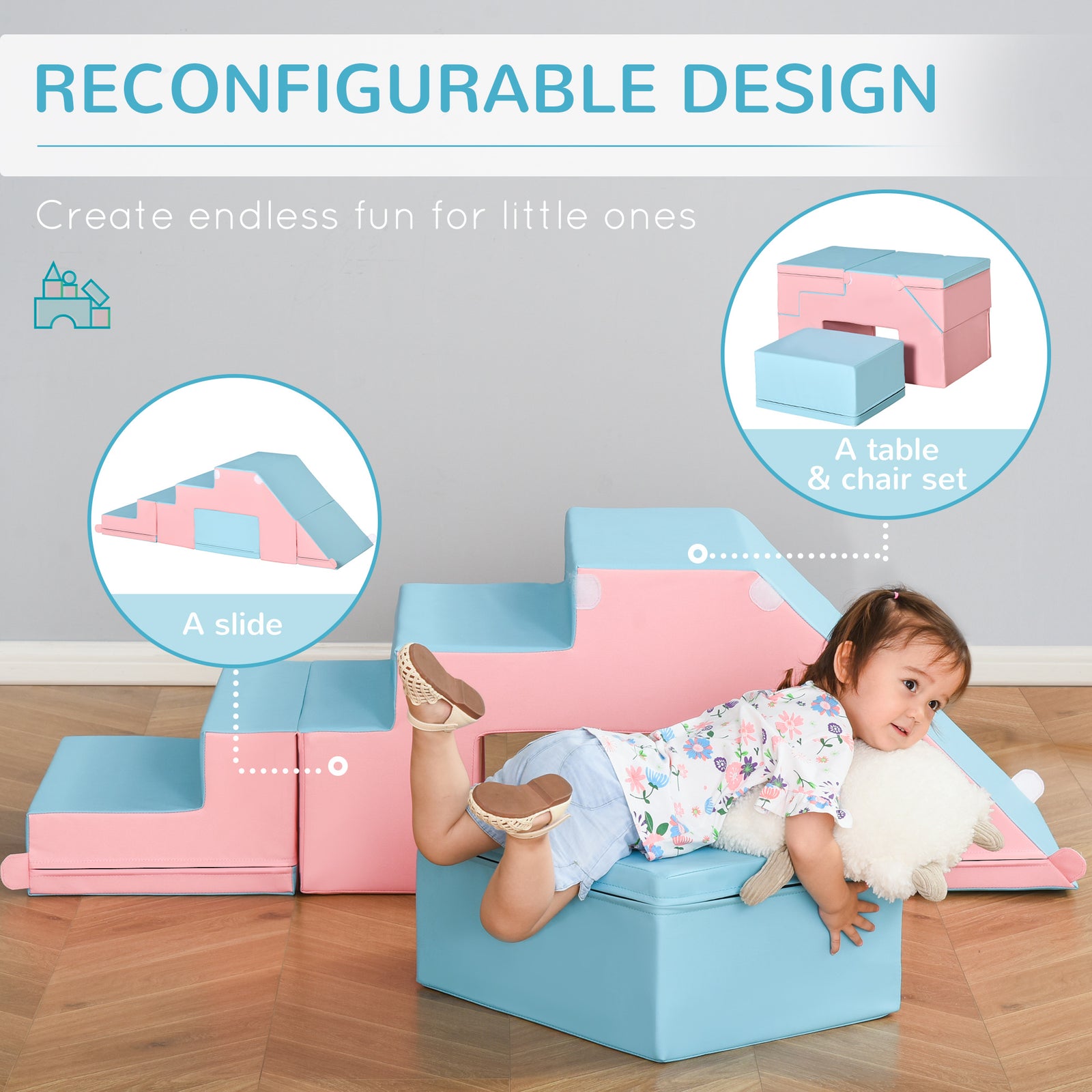 2-piece Soft Play Set, Baby Foam Climber Block For Toddler | Pink