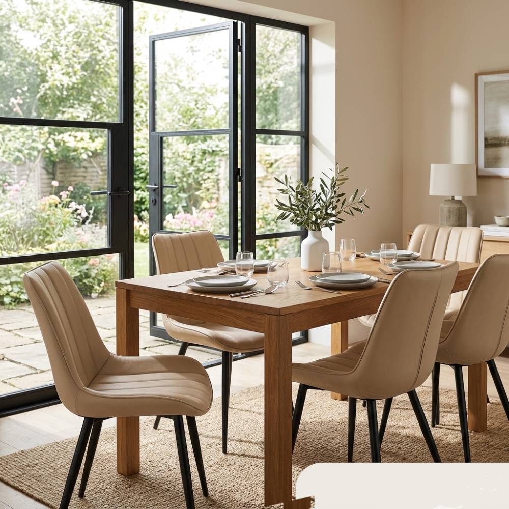 Set Of 2/4 Pu Leather Dining Chairs – Quilted Light Brown Upholstery, Wooden Frame, Metal Legs | Set of 2 | Light Brown