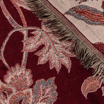 Pure Handmade 100% Cotton Heritage Floral Jacquard Bed & Sofa Throw Blanket, Maroon