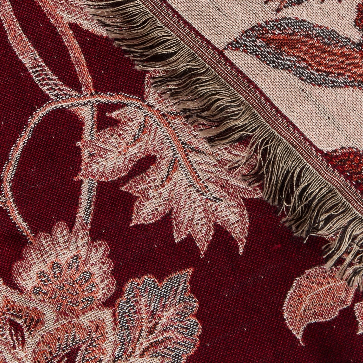 Pure Handmade 100% Cotton Heritage Floral Jacquard Bed & Sofa Throw Blanket, Maroon