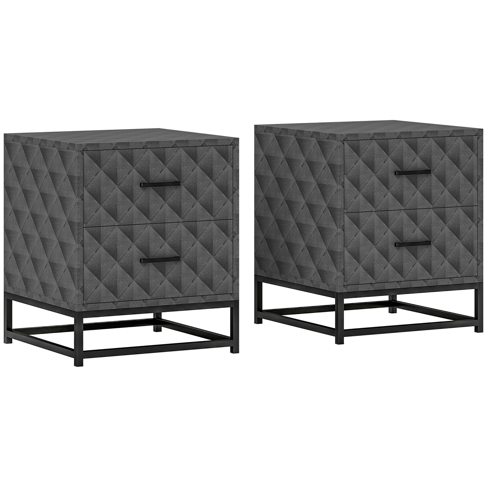 Bedside Table Set Of 2, Nightstand With 2 Drawers Steel Legs | One Size