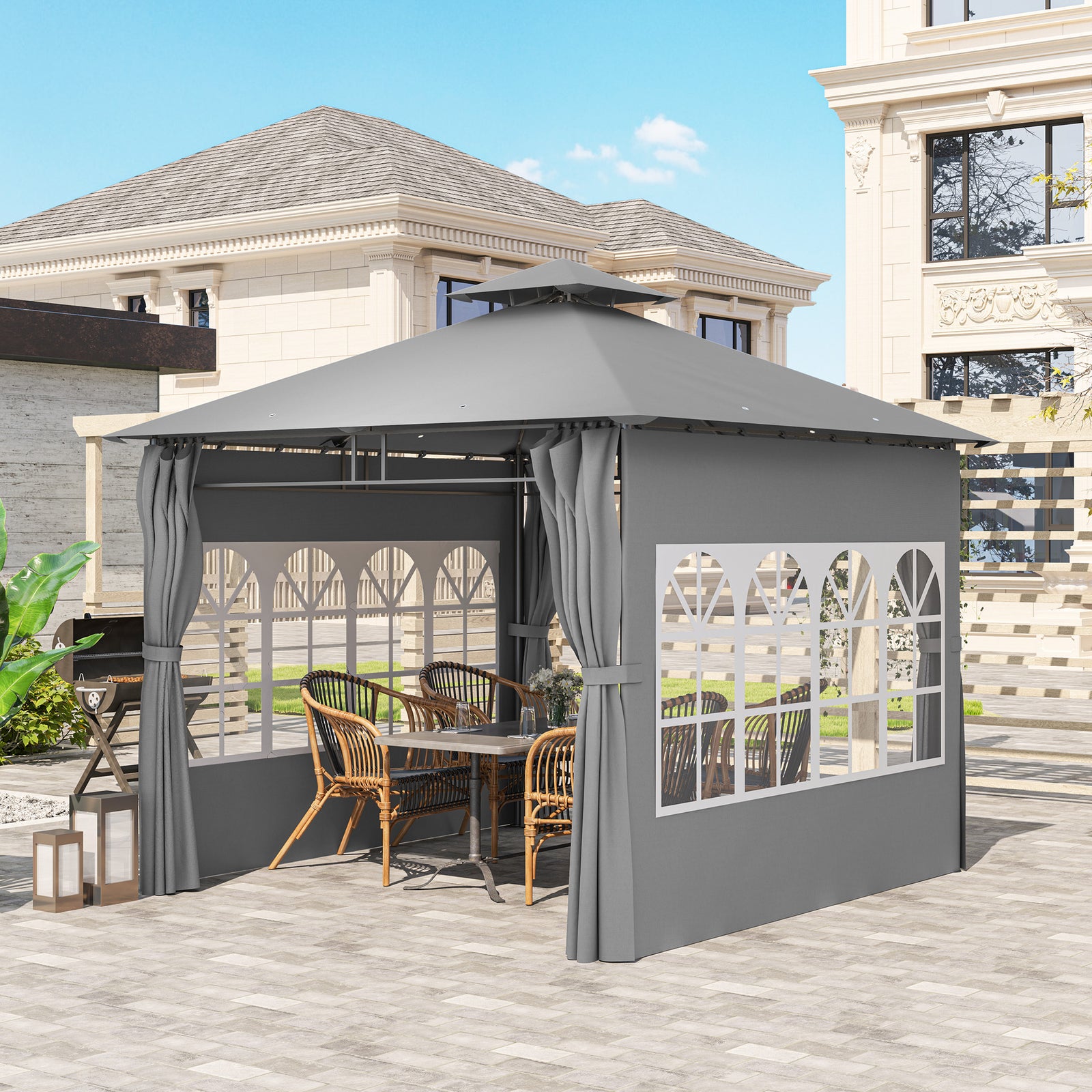 3 X 3 M Garden Gazebo, Outdoor Canopy Shelter | Light Grey