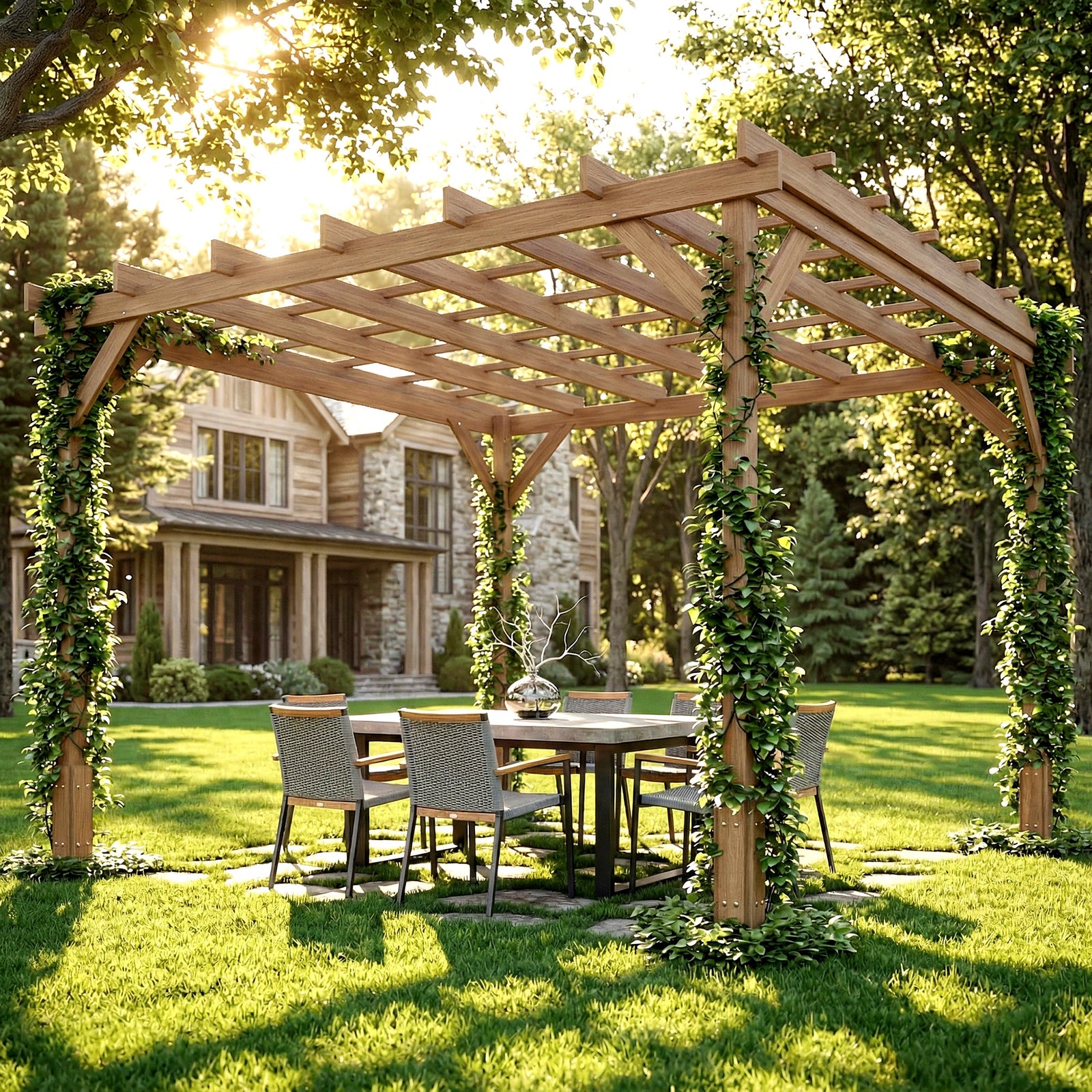 3 X 3 M Wooden Pergola Kit, Garden Gazebo Shelter | Brown