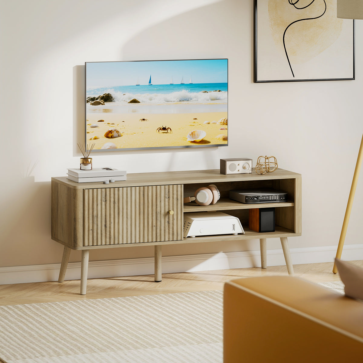 HOMCOM Tv Stand Cabinet With Storage For Tvs Up To 55 Inches, Oak