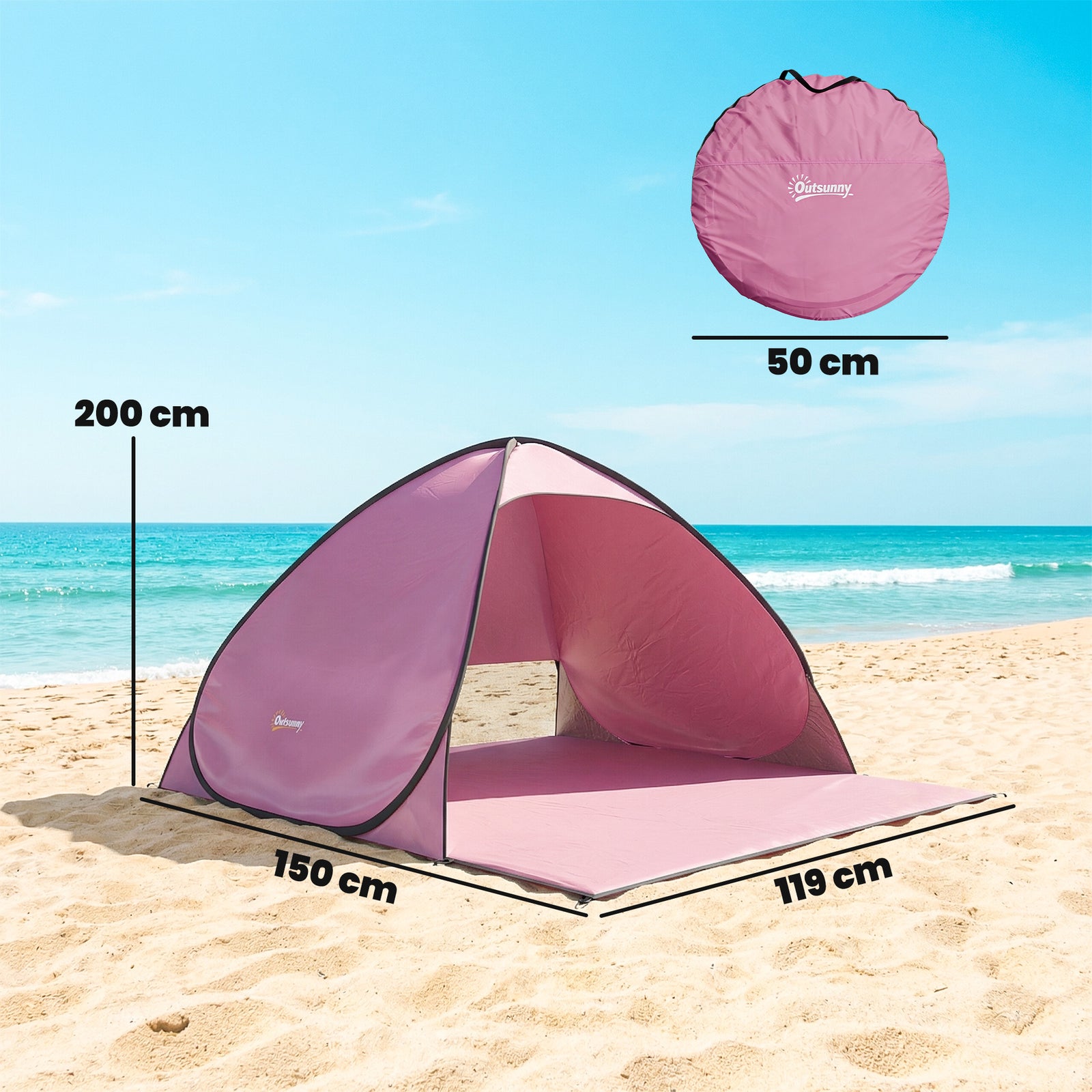 Pop Up Beach Tent, Uv 50+ Sun Shelter With Carry Bag | Pink