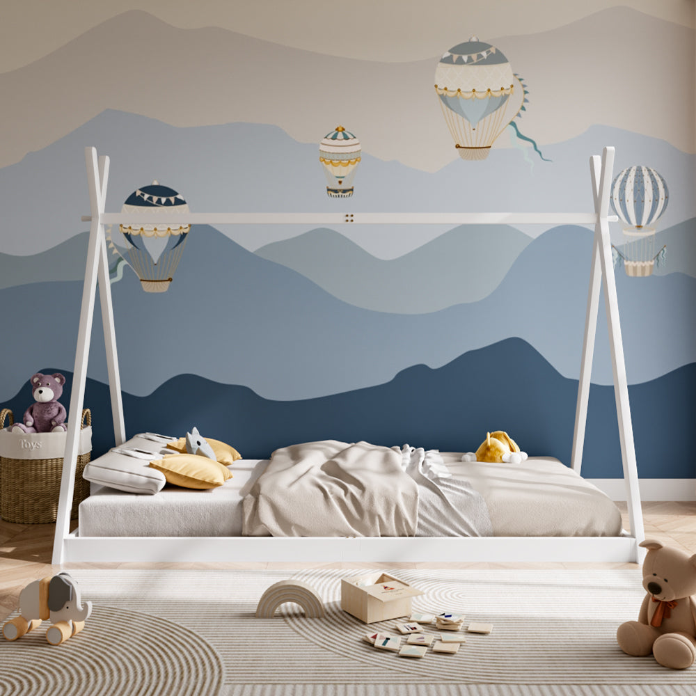Montessori Kids House Bed Frame – 190cm X 90cm Solid Pine Wood Low Floor Bed With Triangular Roof Design, White Toddler Single Bed