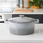 Cast Iron Casserole Set Of 2 20cm & 26cm / 2.8l & 5.8l Dishes Oven Proof Enamelled Cast Iron Pans With Lids | Gray