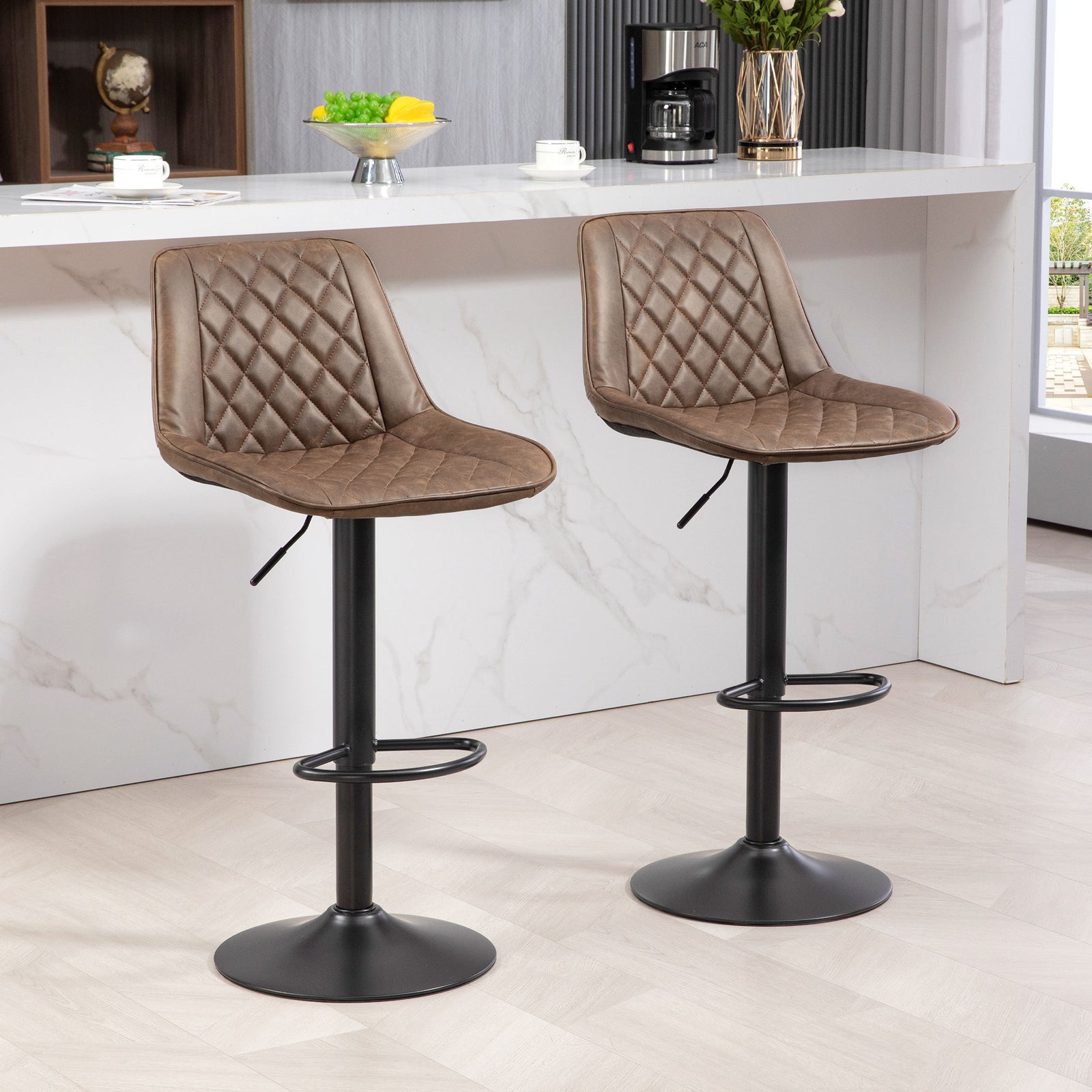 Adjustable Swivel Bar Chairs Kitchen Brown