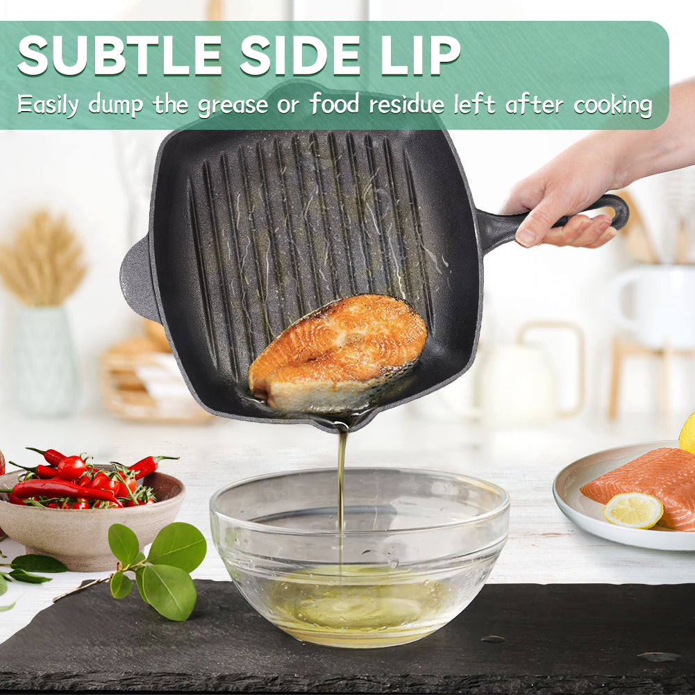 Square Cast Iron Grill Pan With Pour Spouts