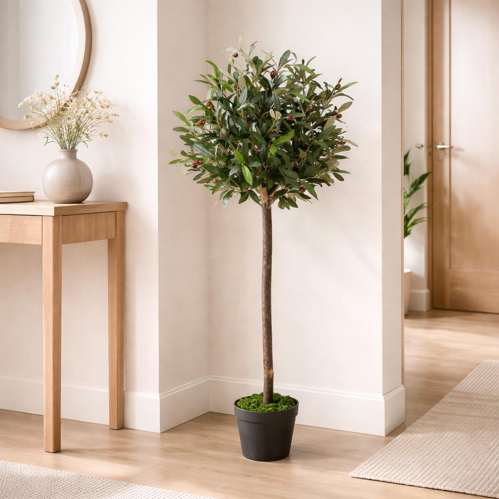 120cm  Design Uk Realistic Artificial Olive Tree In Black Plastic Pot