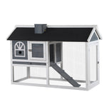 Rabbit Hutch Wood Bunny Cage For Outdoor Indoor W/ Pull Out Tray Ramp | Gray