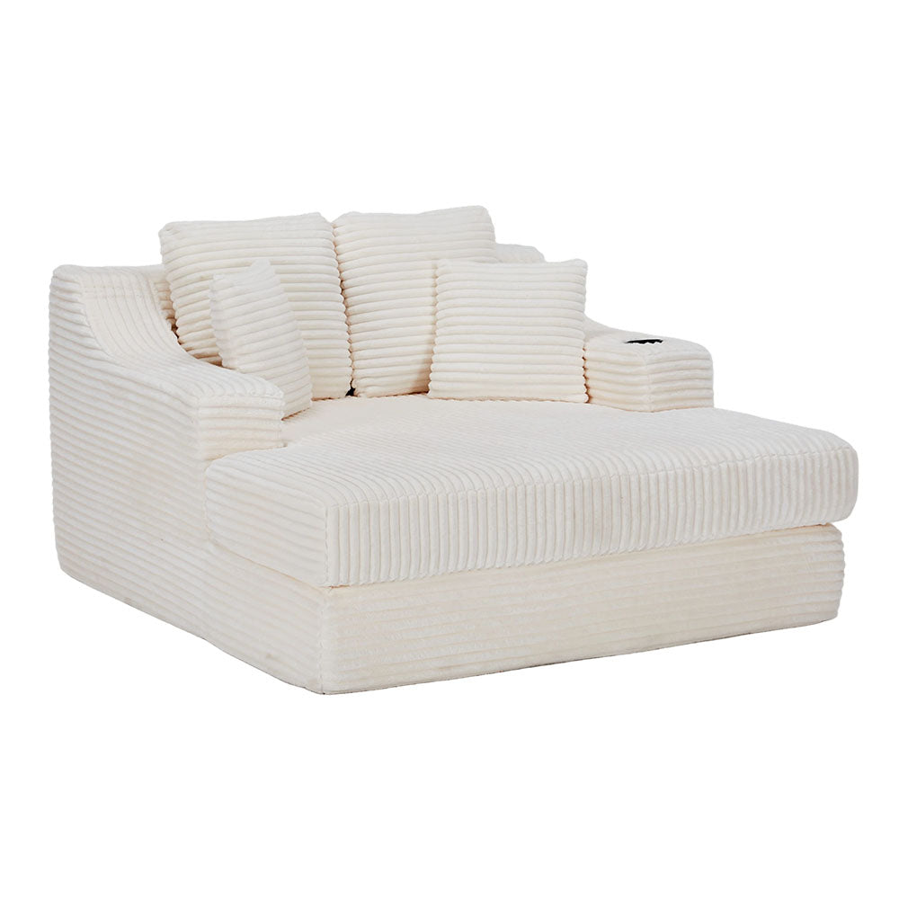 Corduroy Chaise Lounge Sofa Bed | Beige